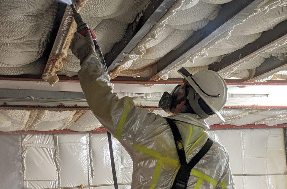 technician spraying fireproof insulation